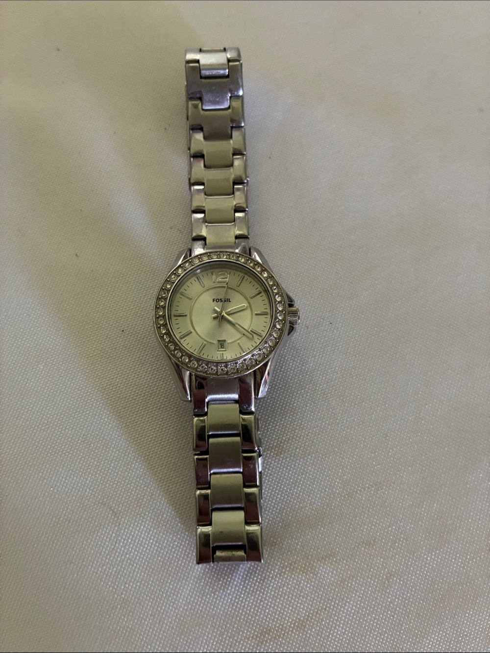 Fossil Silver Crystal-Trim Women’s Bracelet Watch